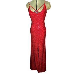 Womans  B. Darlin holiday festival babydoll racerback red sequin bodycon maxi